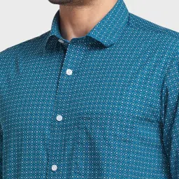 ColorPlus Blue Cotton Tailored Fit Printed Shirt image 5