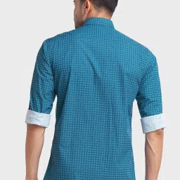 ColorPlus Blue Cotton Tailored Fit Printed Shirt image 2