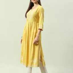 Biba Yellow Embroidered Flared Kurta image 4
