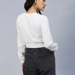 Rigo Ecru Melange Fleece Crop Sweatshirt image 2