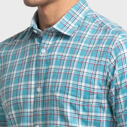 ColorPlus Green Cotton Tailored Fit Checks Shirt image 5