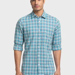 ColorPlus Green Cotton Tailored Fit Checks Shirt image 1