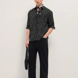 The Bear House Black Cotton Striped Regular Fit Shirt image 4