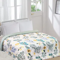 Aura White & Olive Green Floral Microfiber AC Room 300 GSM Double Bed Comforter-image-83