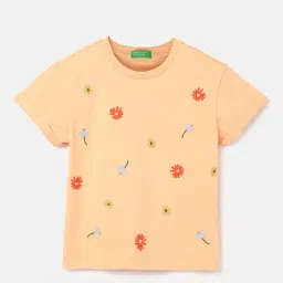 United Colors of Benetton Kids Orange Embroidered T-Shirt-picture-10