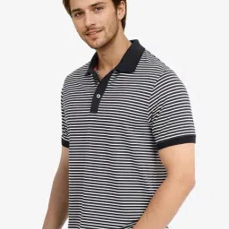 Rare Rabbit Navy Regular Fit Stripes Polo T-Shirt image 4