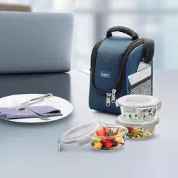 Milton Treo Health First 380ml 3 Pcs Glass Round Container Blue Tiffin Box Set image 4