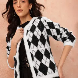 all about you Women Argyle Acrylic Cardigan-image-1
