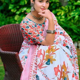 HERE&NOW Floral Printed Zari Saree-picture-30