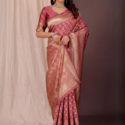 Moda Rapido Peach Silk Cotton Woven Design Sarees image 5