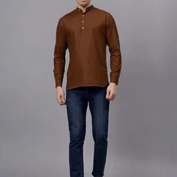 KNOWTED Mandarin Collar Roll-Up Sleeves Straight Short Kurta image 4