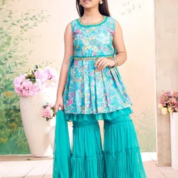BAESD Girls Printed Regular Kurta with Sharara & Dupatta-picture-12