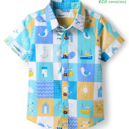 Babyoye Poplin Woven Half Sleeves Shirt With Boat Print - Light Blue-picture-10