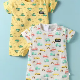 WOW Clothes Half Sleeves Rompers With Vehicle Print Pack of 2 - Yellow & White-picture-21