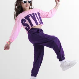 OLLINGTON ST. Cotton Knit Full Sleeves Printed Top & Joggers Set - Lavender & Purple-picture-15