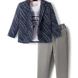 Rikidoos Full Sleeves Abstract Printed Blazer With Tee & Pant Set - Navy Blue & Grey-picture-24