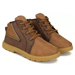 BERSACHE Zip Designed Colour Blocked Lace Up Boots - Brown-picture-31