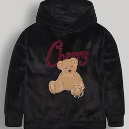 Cherry Crumble By Nitt Hyman Knit Full Sleeves Teddy Bear Patch Detailed Unisex Winter Hoodie - Black-picture-14