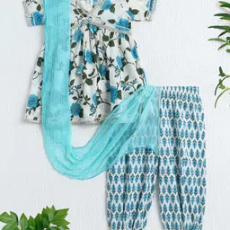 The Magic Wand Cotton Woven Half Sleeves Floral Printed & Gota Lace Embellished Kurti Salwar With Dupatta Set - Blue-picture-30