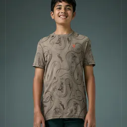 Technosport Knit Half Sleeves Cricket Batsman Printed Quick Dry & Breathable Tee - Khaki-picture-16