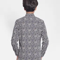 CRIMSOUNE CLUB Full Sleeves Floral Printed Shirt - Navy Blue image 3