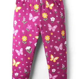 Babyhug Cotton Lycra Knit Leggings with Polka Dots Butterfly & Floral Print Pack of 3 - Pink & Yellow image 2