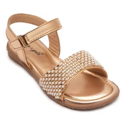 boyz n galz Pearls & Rhinestones Embellished With Velcro Closure Sandals - Rose Gold image 3