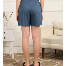 Zelena 95% Viscose 5% Lycra Knit Solid Post Partum Maternity Shorts - Denim Blue image 3