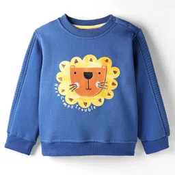 Little Kangaroos Woven Winter Wear Sweatshirt & Lounge Pant Set with Lion Print & Patch Detailing - Royal Blue image 3