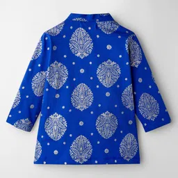 EARTHY TOUCH Single Jersey Knit Full Sleeves Kurta Dhoti Set with Motif Foil Print - Blue image 4