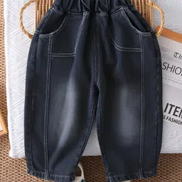 Googo Gaaga Cotton Knit Full Sleeves Abstract Printed Light Winter Sweatshirt With Attached Chain & Jeans Set - Yellow image 5