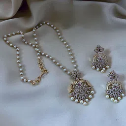ROFARWORD Gold-Plated Cubic Zirconia Studded & Beaded Jewellery Set-picture-52