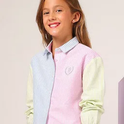 U.S. Polo Assn. Kids Girl Striped Shirt Collar Cuffed Sleeves Pure Cotton Top image 2