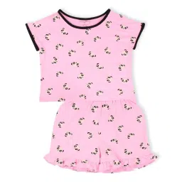 Cutecumber Kids Pink Printed Top, Shorts with Eye Mask image 1