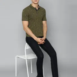 Louis Philippe Jeans Green Cotton Slim Fit Floral Print Polo T-Shirt image 5