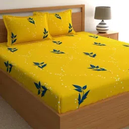 Home Ecstasy Yellow & Blue Cotton 140 TC Bed Sheet Set-image-98