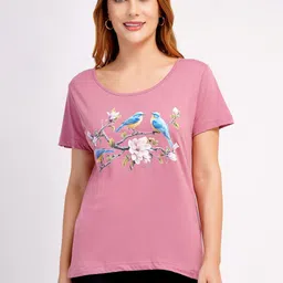 Romaisa Women Pack of 2 Graphic Printed Round Neck Cotton T-shirts-image-36