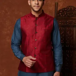 Fabindia Maroon Comfort Fit Printed Nehru Jacket-picture-10