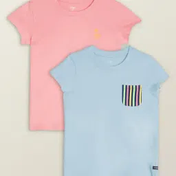 XY Life Kids Sky Blue & Peach Cotton Printed T-Shirt (Pack of 2)-picture-22