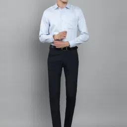 Louis Philippe Permapress Blue Cotton Regular Fit Self Pattern Shirt image 5