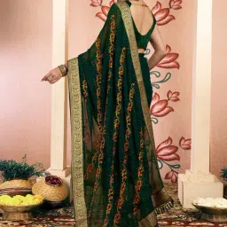 Satrani Green Georgette Embroidered Saree With Unstitched Blouse image 2