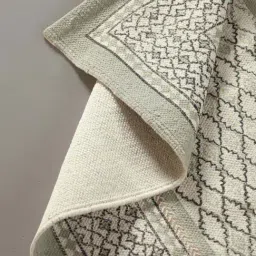 Peepul Tree Aqua Green & Off White Cotton Printed Rug 2 x 7 ft image 4