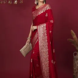 Satrani Red Cotton Silk Woven Saree With Unstitched Blouse image 3
