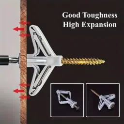 GENERIC Drywall Butterfly Anchor Kit with Screw for Gypsum Board and Hollow Hanging (Pack of 100 Pcs) image 4