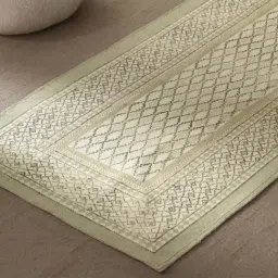 Peepul Tree Aqua Green & Off White Cotton Printed Rug 2 x 7 ft image 3