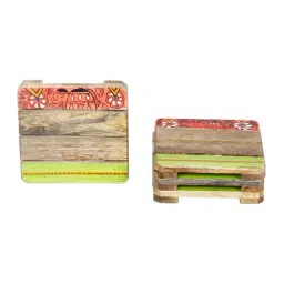 Aapno Rajasthan Brown Wooden Coasters - Set of 4 image 3