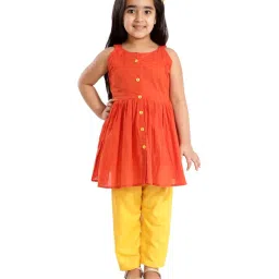 VASTRAMAY Kids Red & Yellow Cotton Kurta & Pants image 1