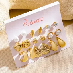 Rubans Set of 9 18K Gold Plated Paisley Shaped Studs image 2