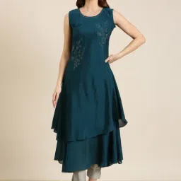 SHOWOFF Teal Embellished Kurta-image-79