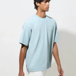 studiofit men Studiofit by Westside Light Blue Text Printed Relaxed-Fit T-Shirt-picture-45